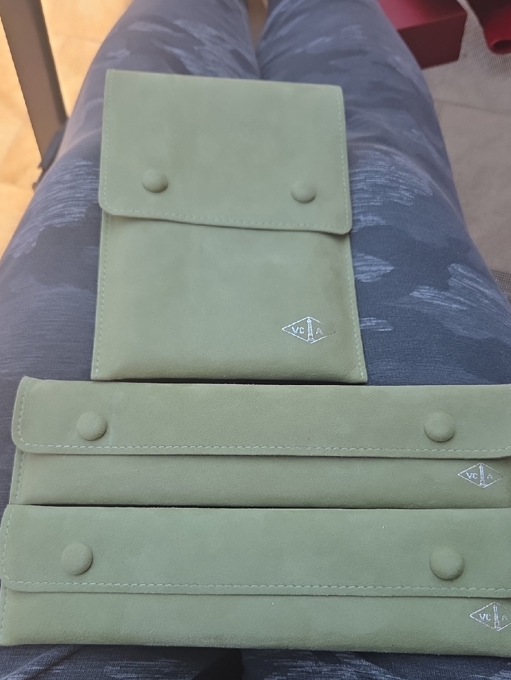Van Cleef & Arpels Olive Green Suede Travel Pouches